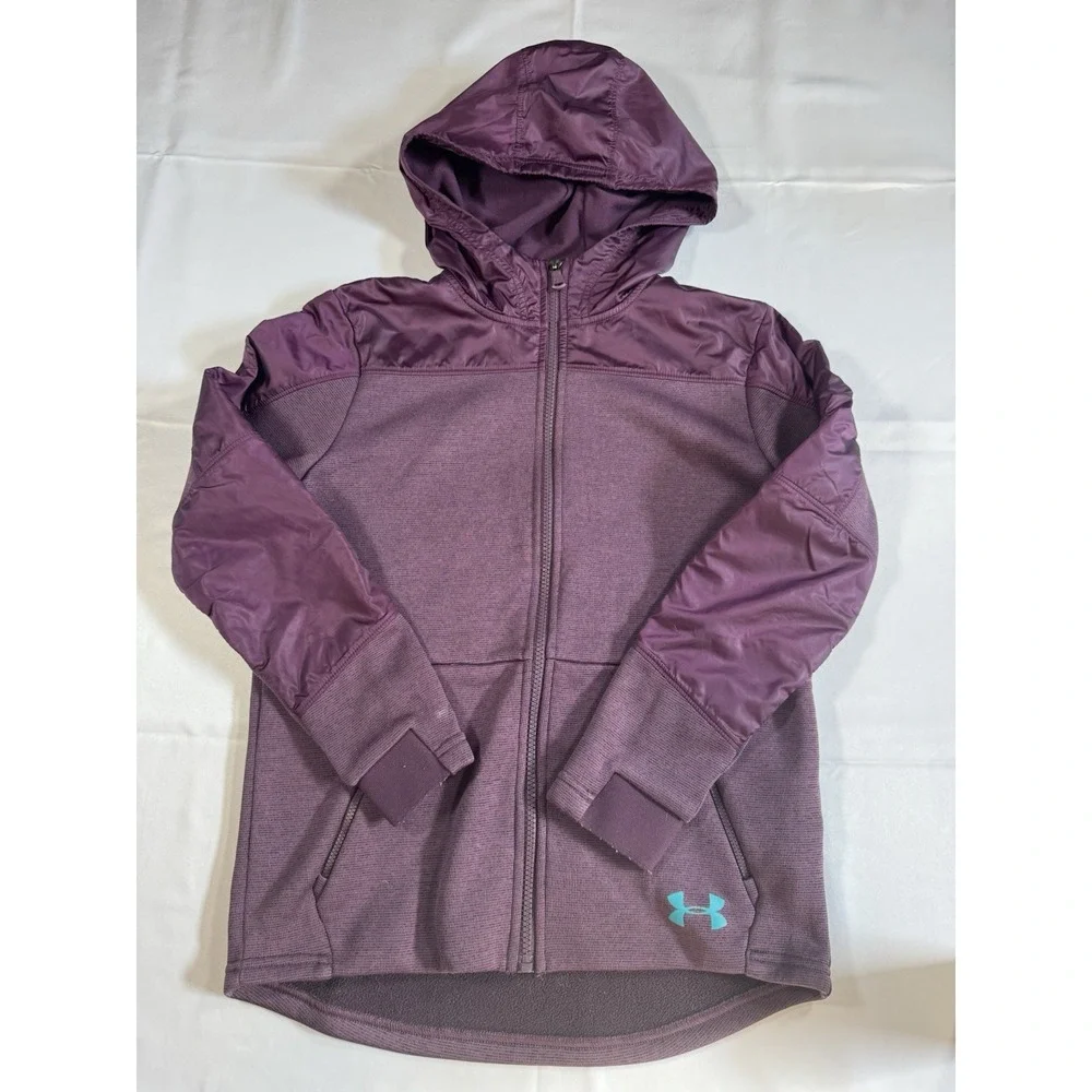 Under Armour Girls Purple Full Zip Hooded Jacket Coldgear Size YMD M